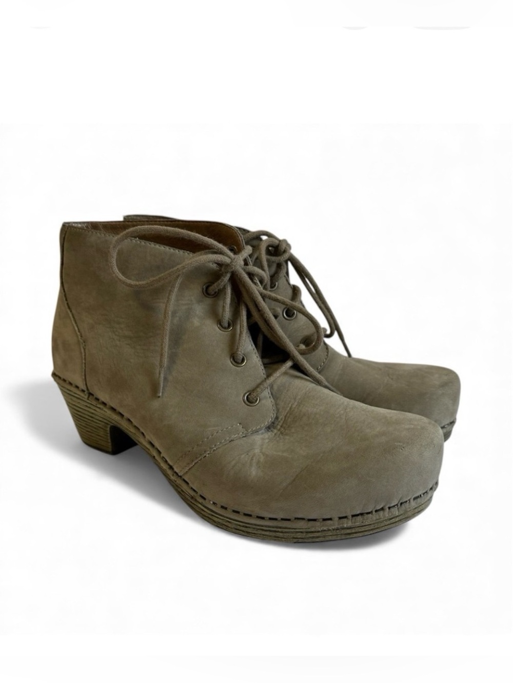 Dansko Meena Lace Up Booties Taupe Leather Clogs Comfort Shoes Boots Womens 38